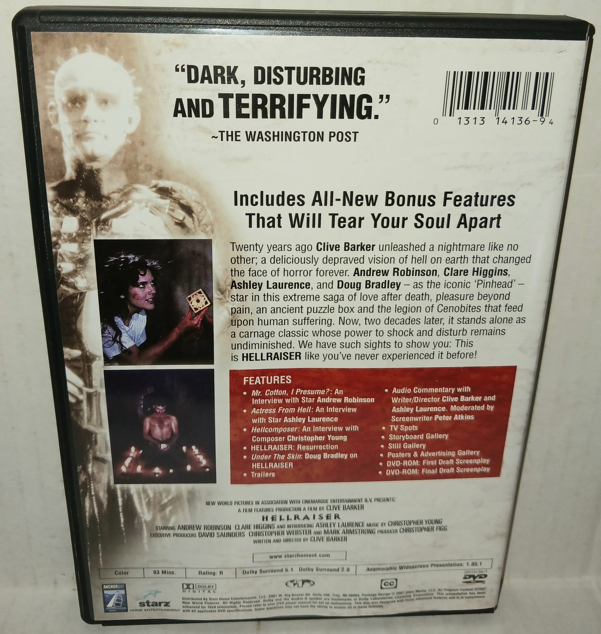 Clive Barker Hellraiser DVD Pinhead 20th Anniversary Edition 2007