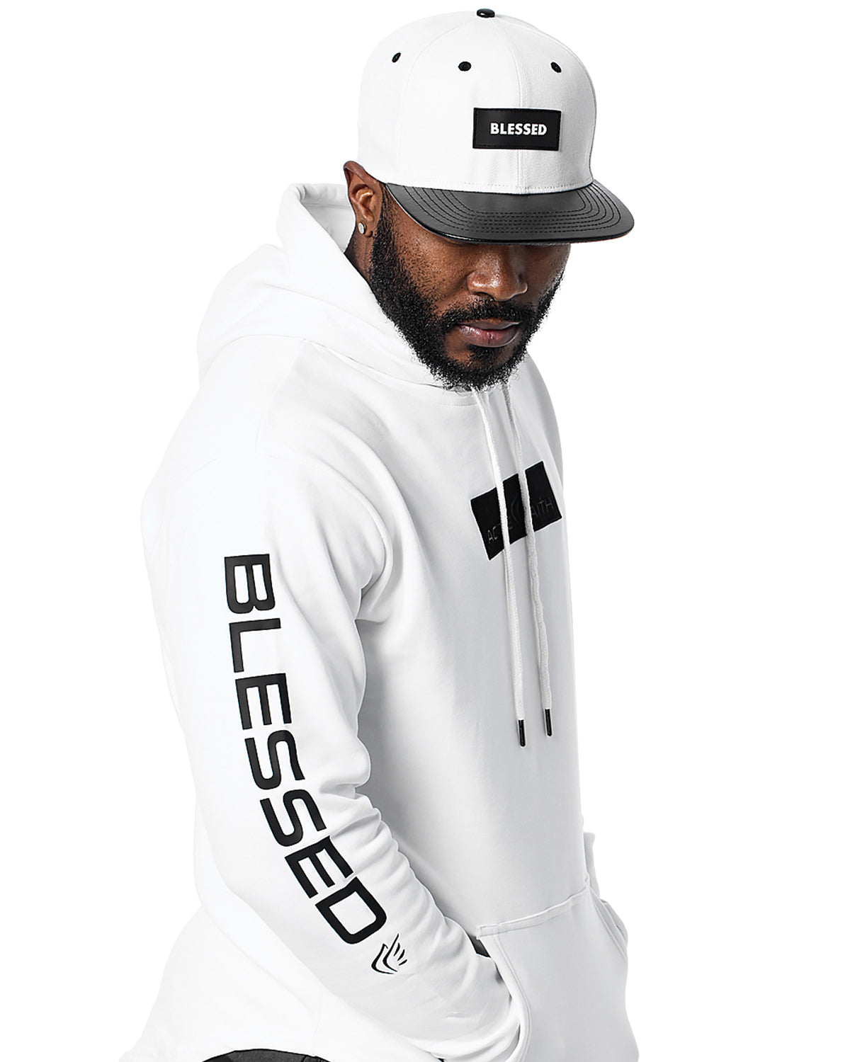 Mens Blessed Profile Hoodie in white color