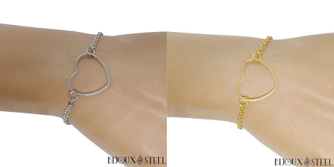 Bracelets coeurs pour femmes doré ou argenté en acier chirurgical