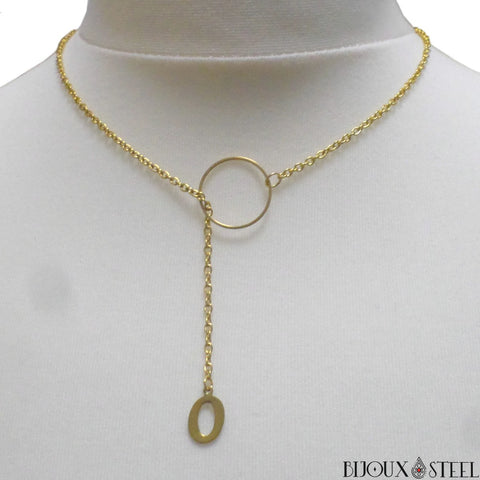 Collier cercle doré ras du cou et son pendentif lettre initiale O dorée en acier inoxydable