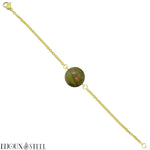 Bracelet doré à perle d'unakite en pierre naturelle et acier inoxydable