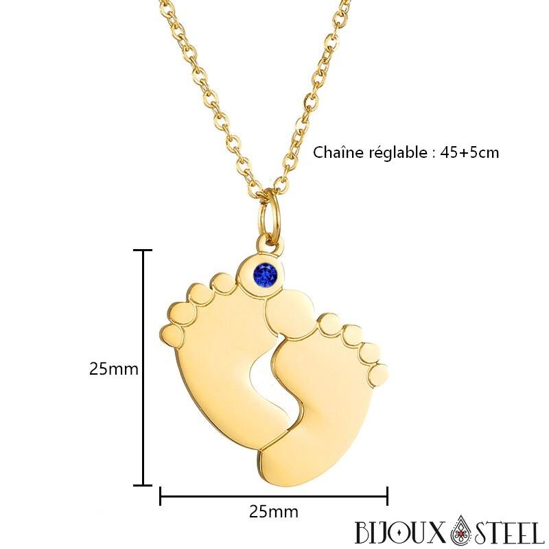 Collier Pieds De Bebe A Pierre De Naissance Personnalisable Bijoux Steel