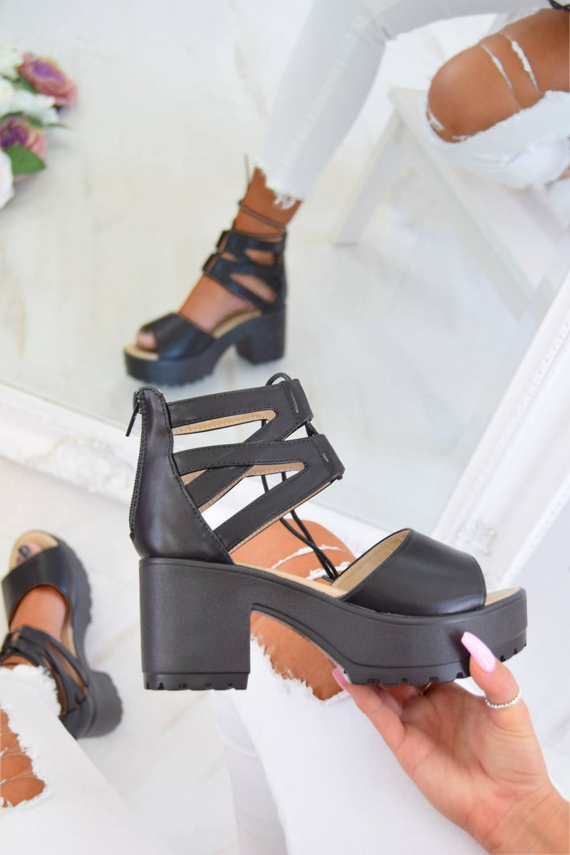 black cleated sole chunky sandals