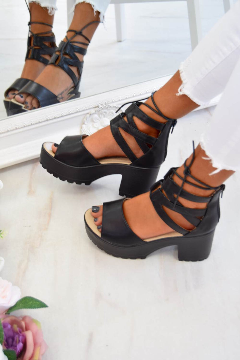 black cleated sole chunky sandals