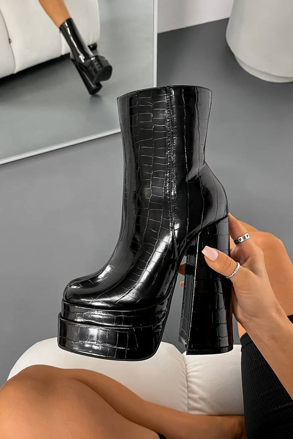 Jamie Croc Platform Boots Black