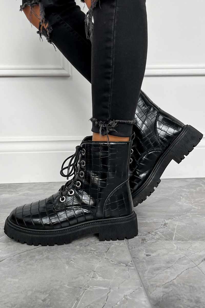 Chunky Lace Up Chelsea Boots - Black Croc – AJ VOYAGE