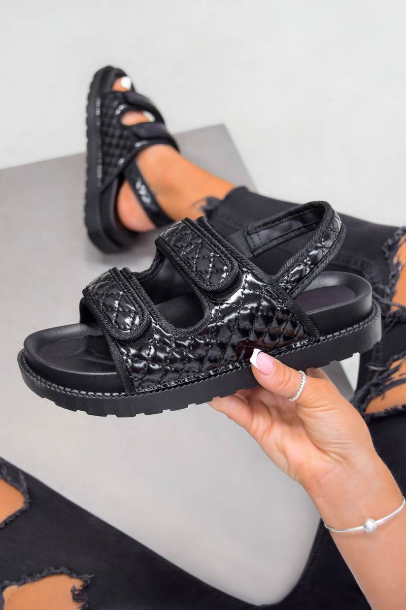 black quilted velcro sandals