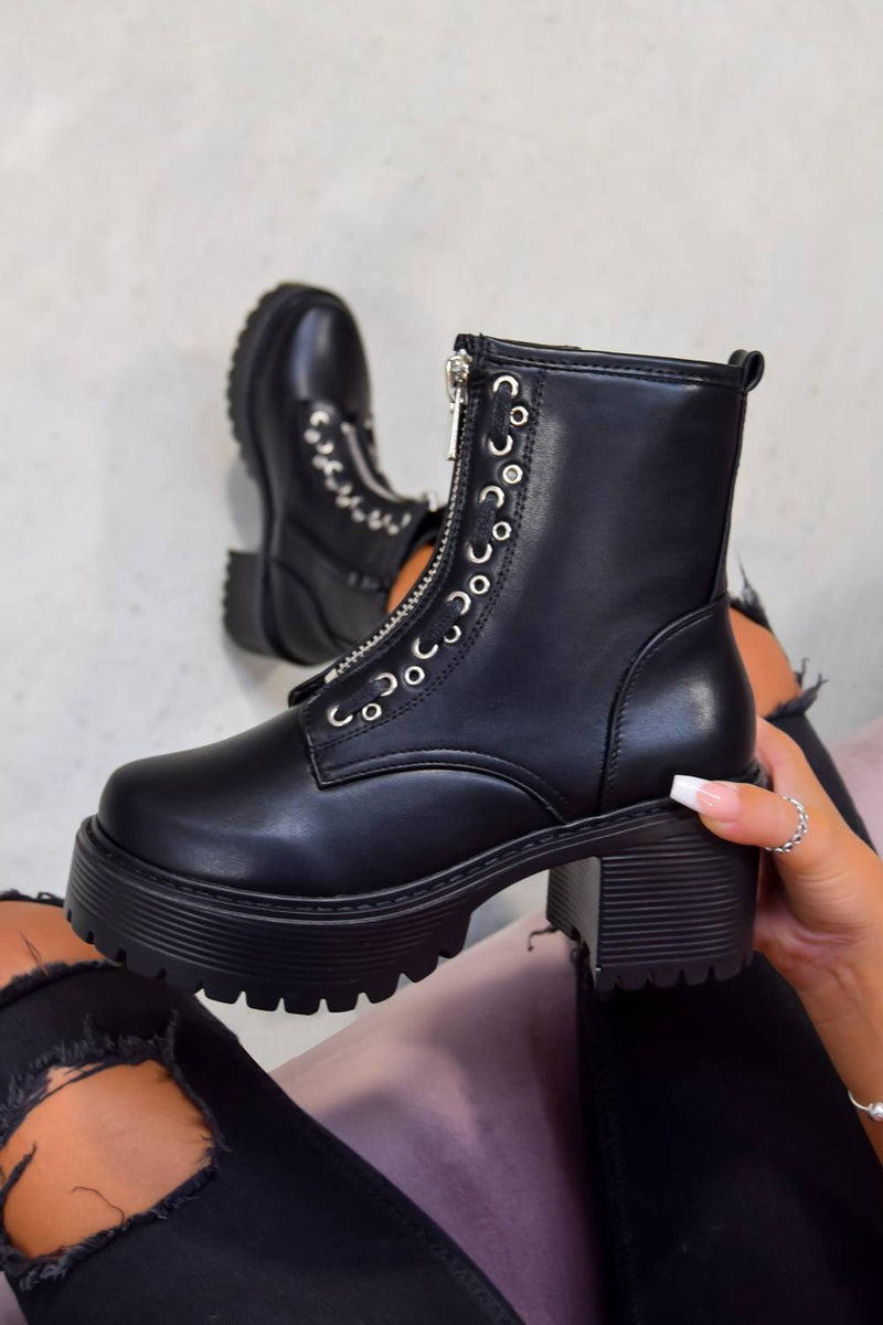 zip front chunky boots