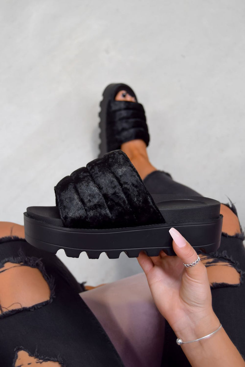 black platform sliders