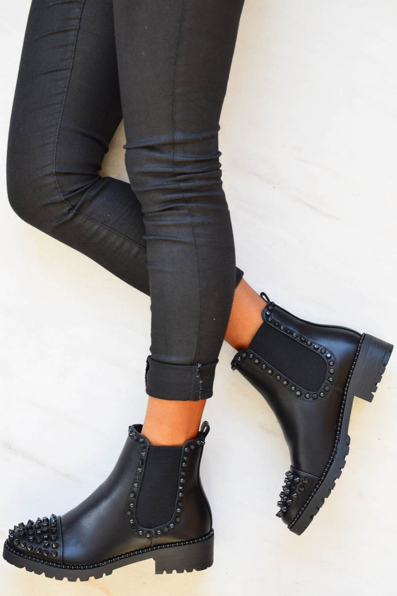 Spike Studded Chelsea Ankle Boots 