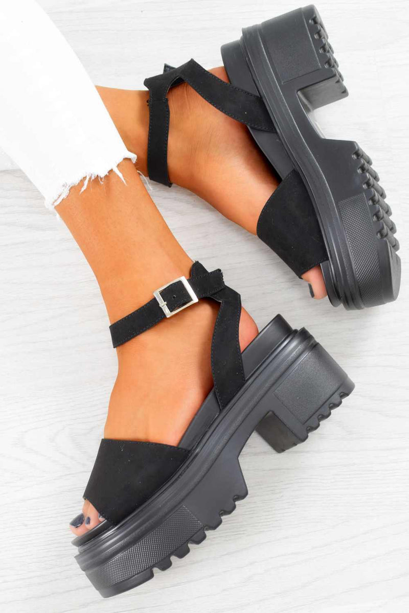 Black Chunky Platform Block Heel 