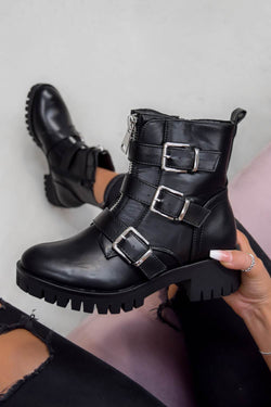 chunky buckle ankle boots