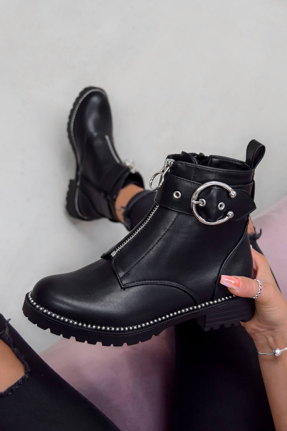 zip front biker boots