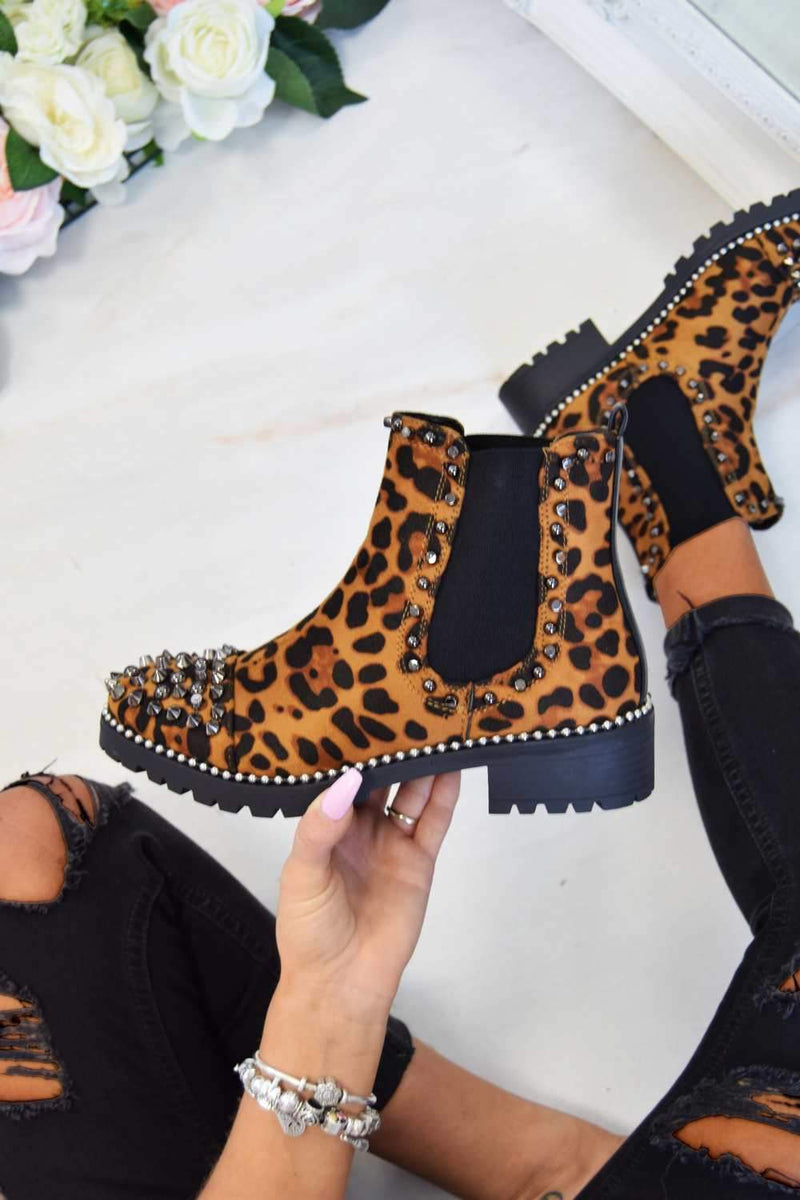 leopard print studded boots