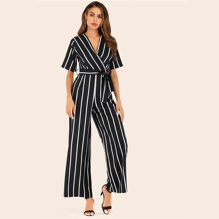 striped belted jumpsuit