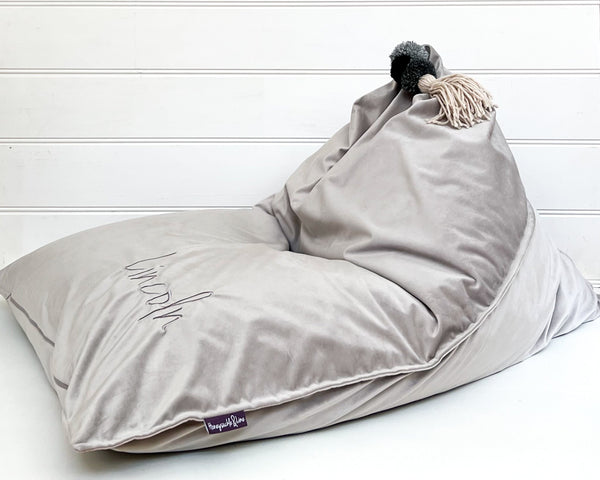 silver velvet bean bag