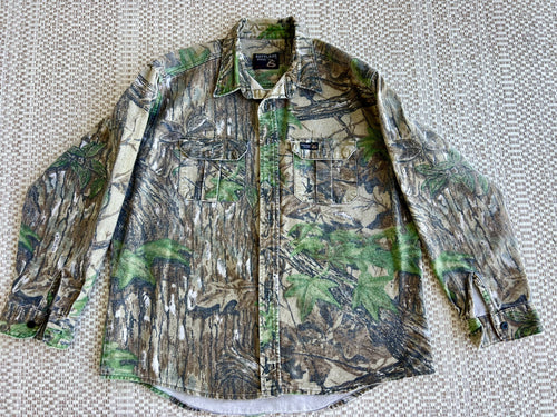 VINTAGE RATTLERS BRAND FUZZY CHAMOIS CAMO SHIRT MADE IN USA MENS LARGE  ADVANTAGE