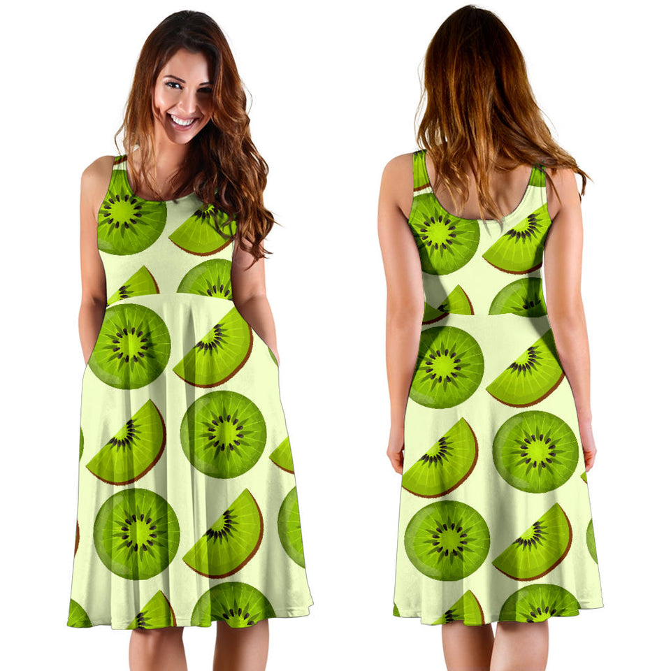 Kiwi Pattern Sleeveless Midi Dress