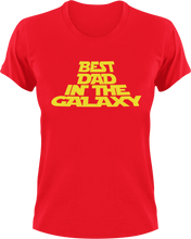 Load image into Gallery viewer, Best dad in the galaxy printed on a red T-Shirt
