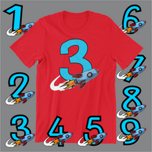 Load image into Gallery viewer, Kids Red Shirt Rocket Birthday
