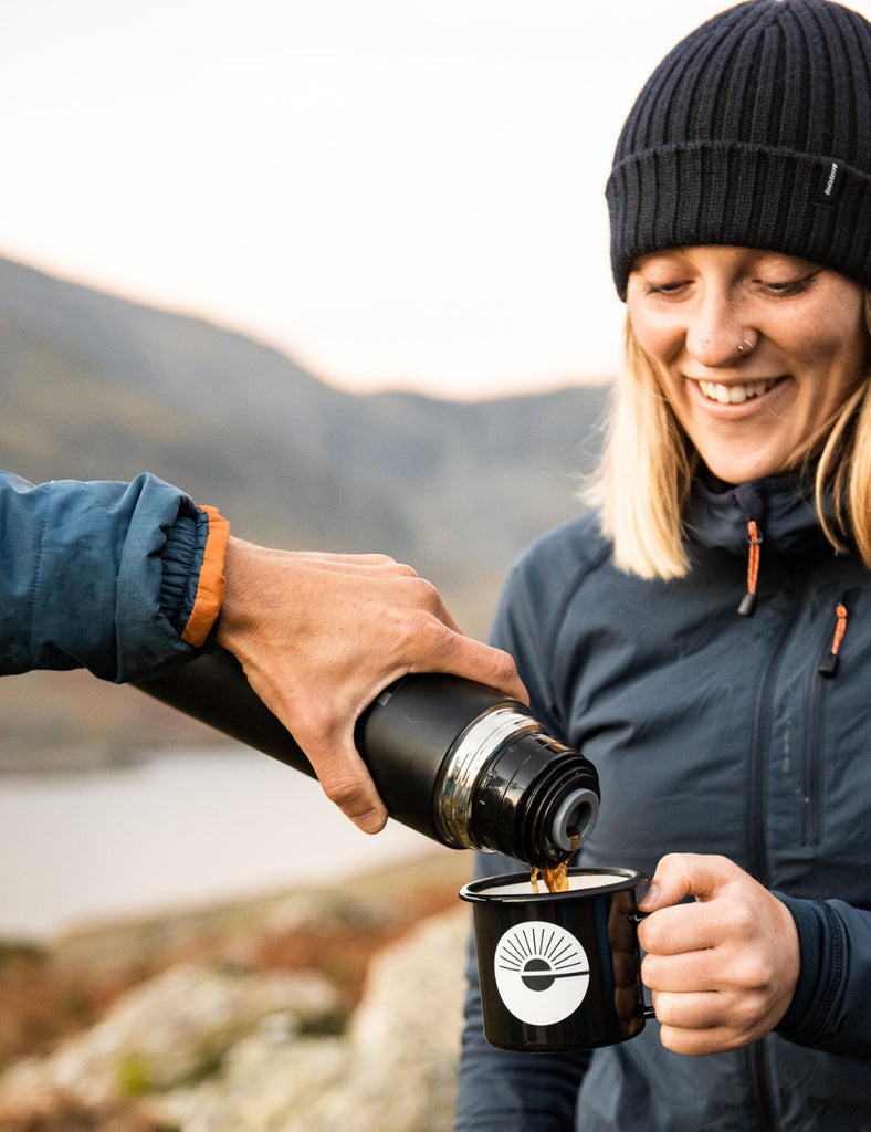 Happy woman drinking Exhale Healthy Coffee