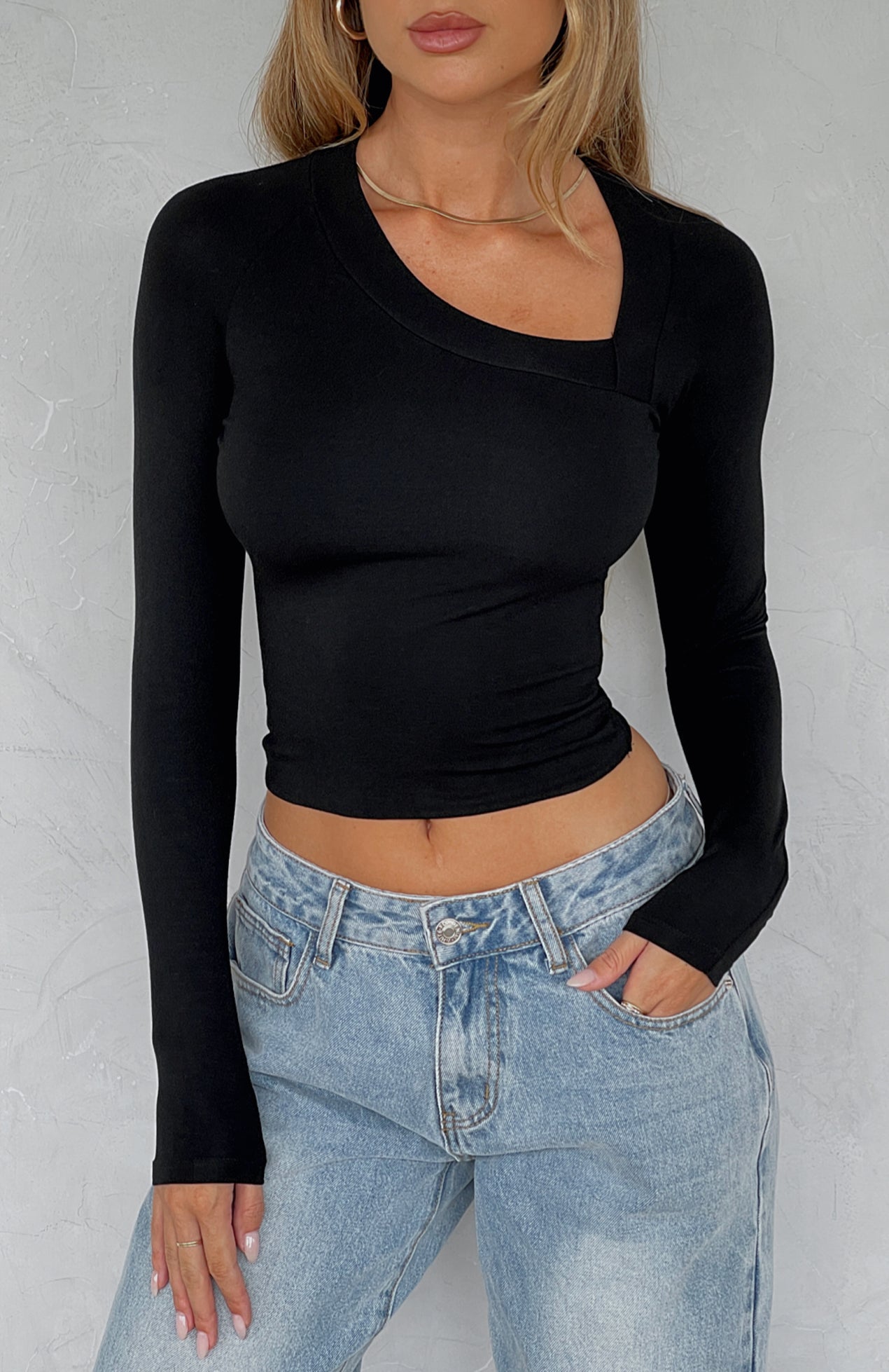 Only For Tonight Long Sleeve Top Black
