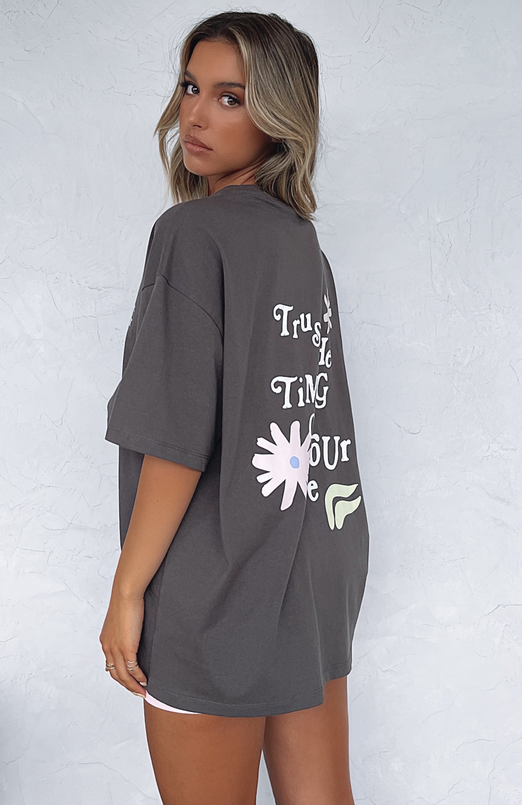 Live Your Life Oversized Tee Charcoal