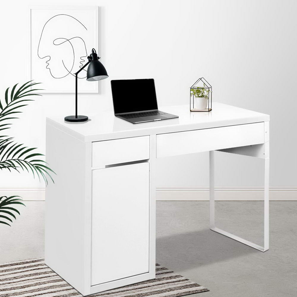 Artiss Metal Home Office Study Computer Desk With Storage Cabinets - White