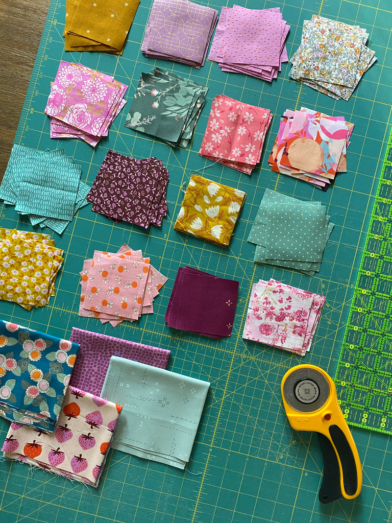 Fabric squares for scrappy harken quilt