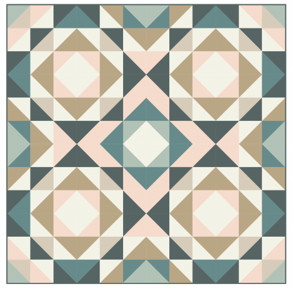 modern quilt with peach, teal and grey
