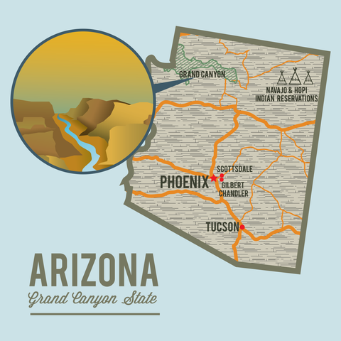 Cartoonish drawing of the state of Arizona