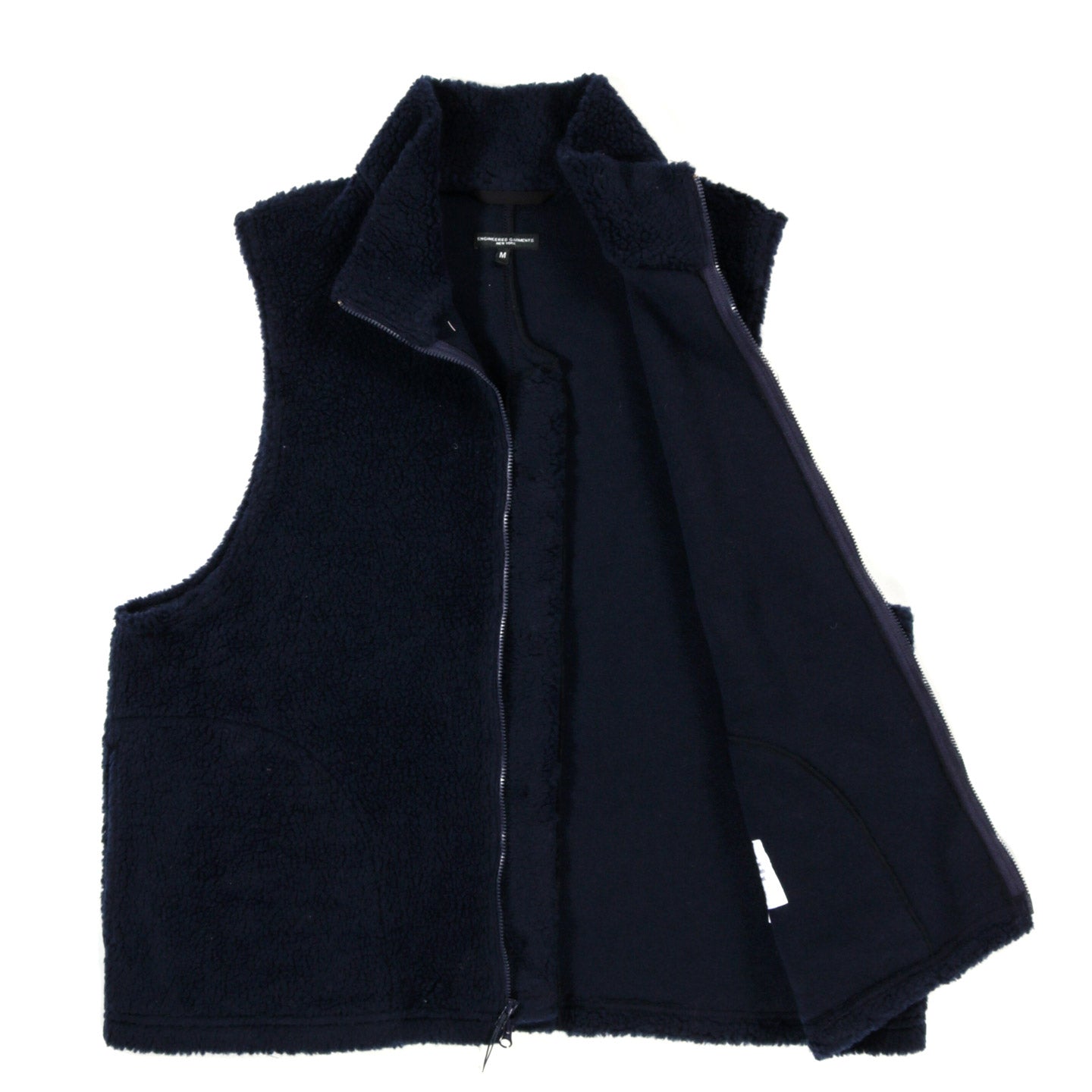 ENGINEERED GARMENTS HIGH MOCK VEST NAVY WOOL POLY SHAGGY KNIT