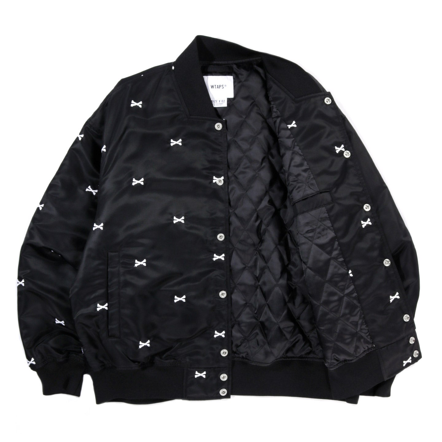 WTAPS TEAM JACKET BLACK NYLON EMB CROSSBONES