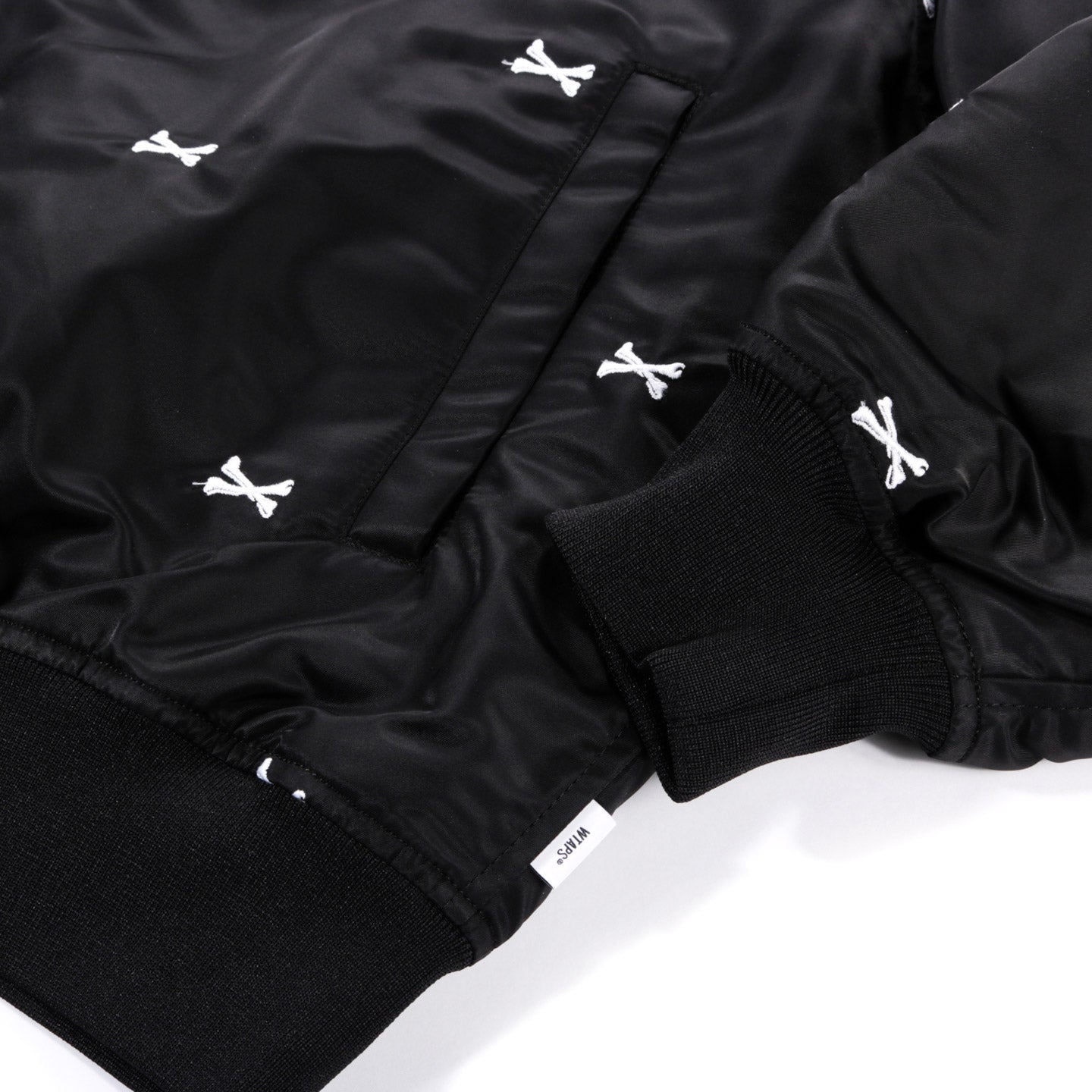 WTAPS TEAM JACKET BLACK NYLON EMB CROSSBONES