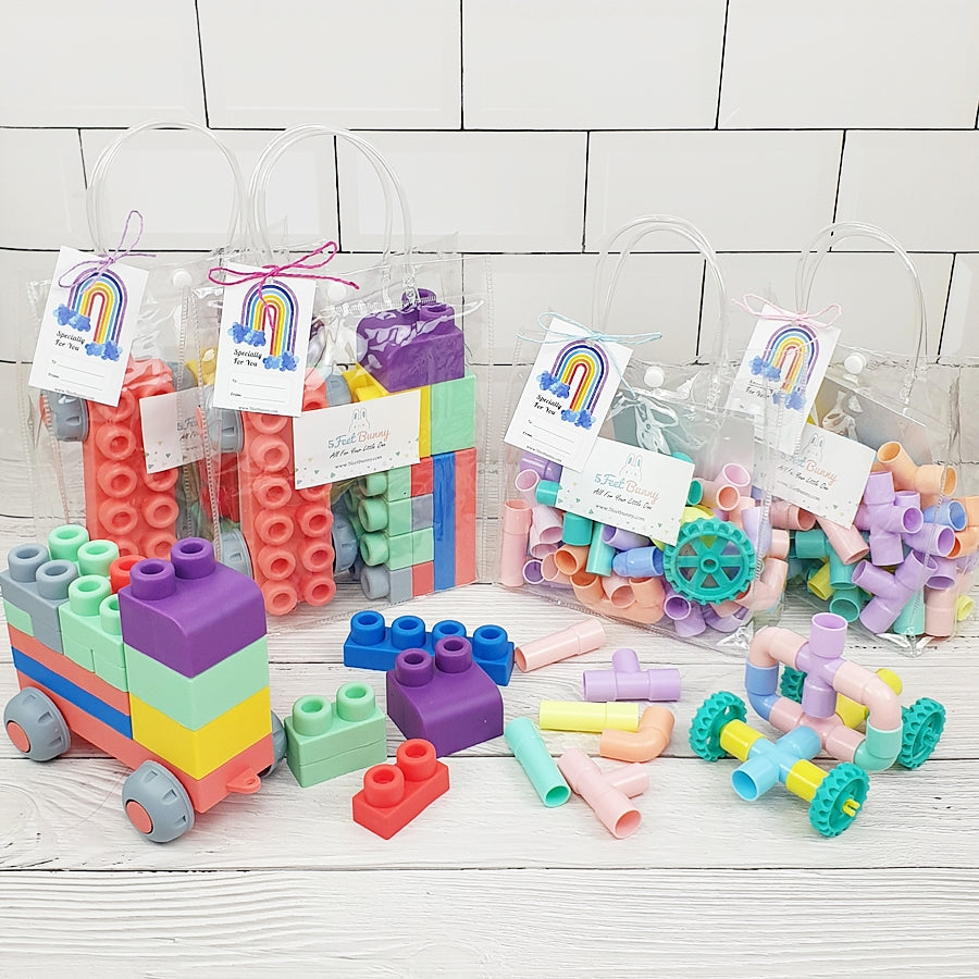 [Mix & Match Bundle of 10] Silicone Mega Building Blocks & Pastel Connecting Pipes Party Packs