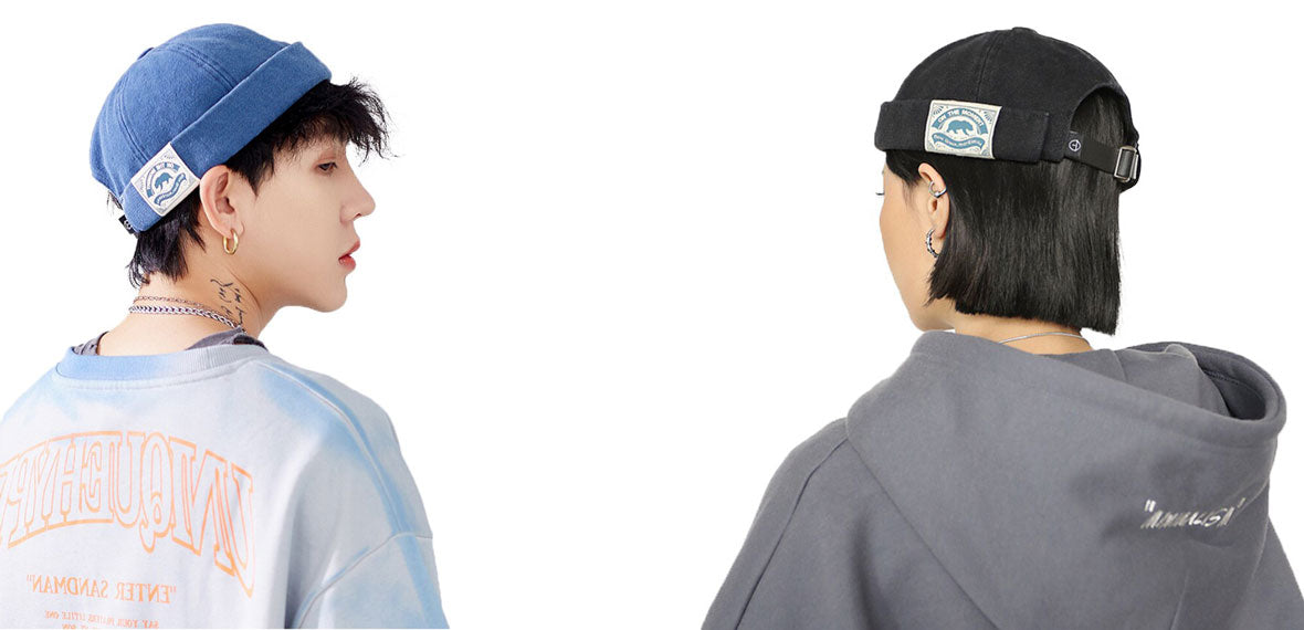 docker hat on man and woman