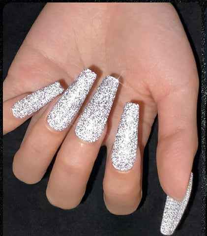 Natural and silver acrylic nails | Glitter nail art, Silver acrylic nails,  Nail designs glitter