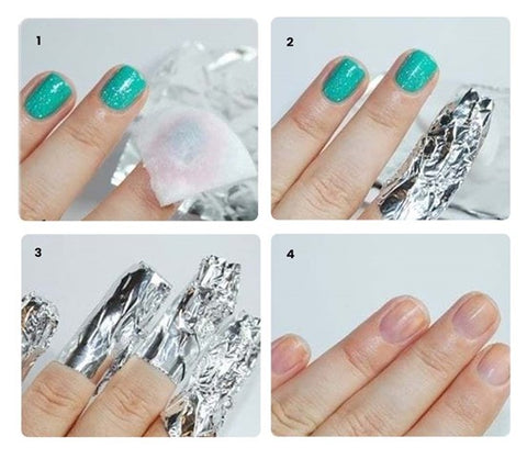 Soaking nail remover in cotton balls- how to remove nail glitter at home