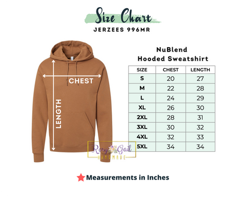 Adult Hooded Sweatshirt Size Chart