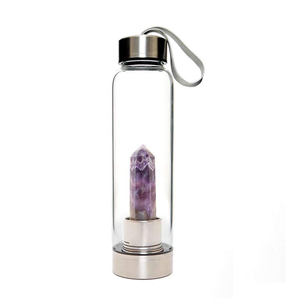 VARCHIT Amethyst Crystal Water Bottle, Quartz Glass Water Bottle with  Crystals Inside Slim Crystal Water Bottles with Removable Crystal, Natural  Crystal Center for Healing : : Home