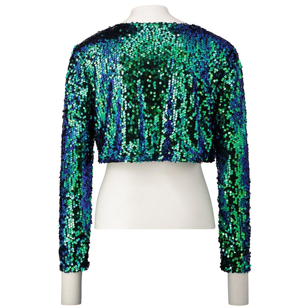 Sparkly Women Sequin Cardigan Jacket Coat Long Sleeve Short Cropped Bo ...