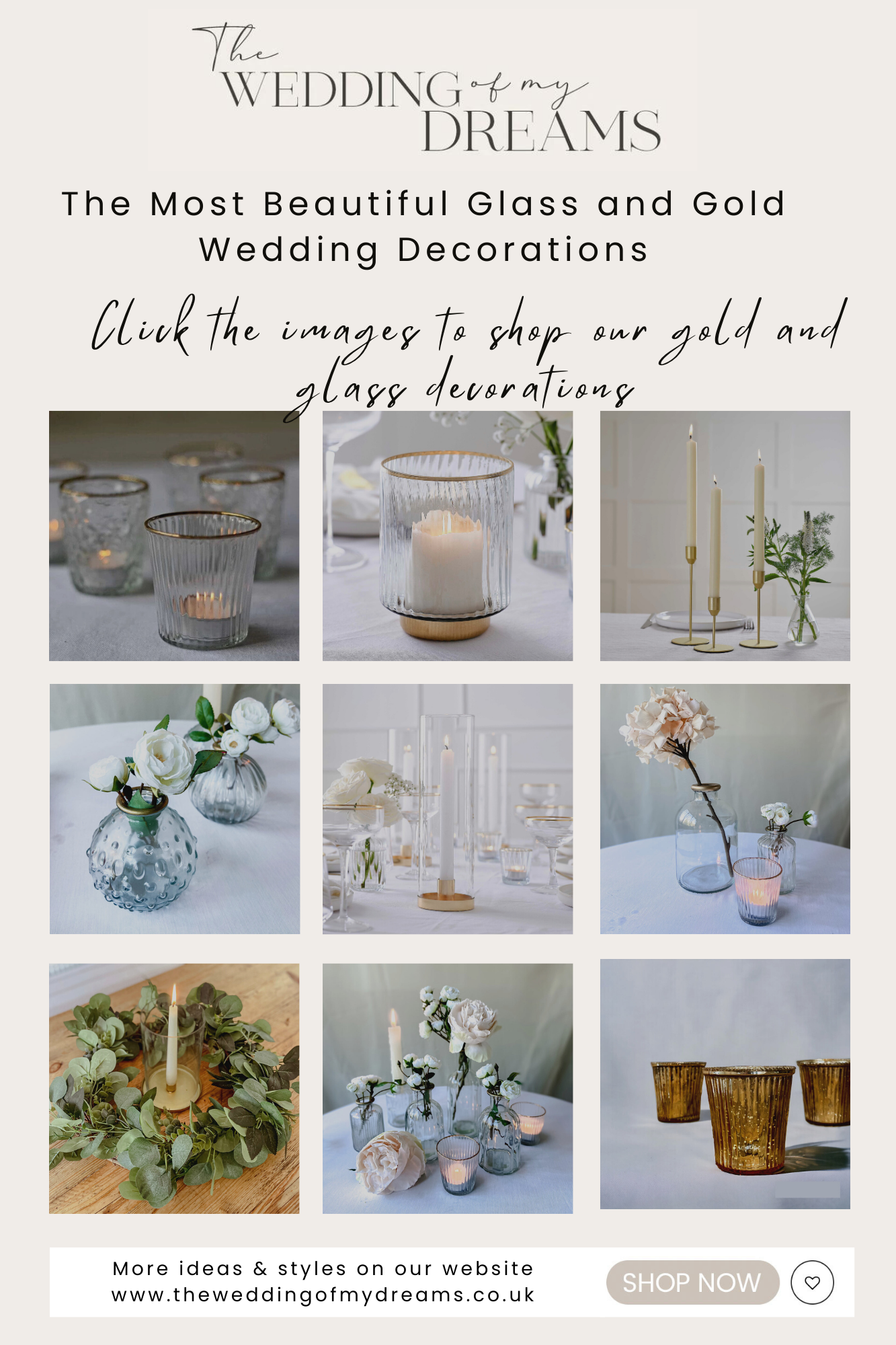 gold and glass wedding decorations
