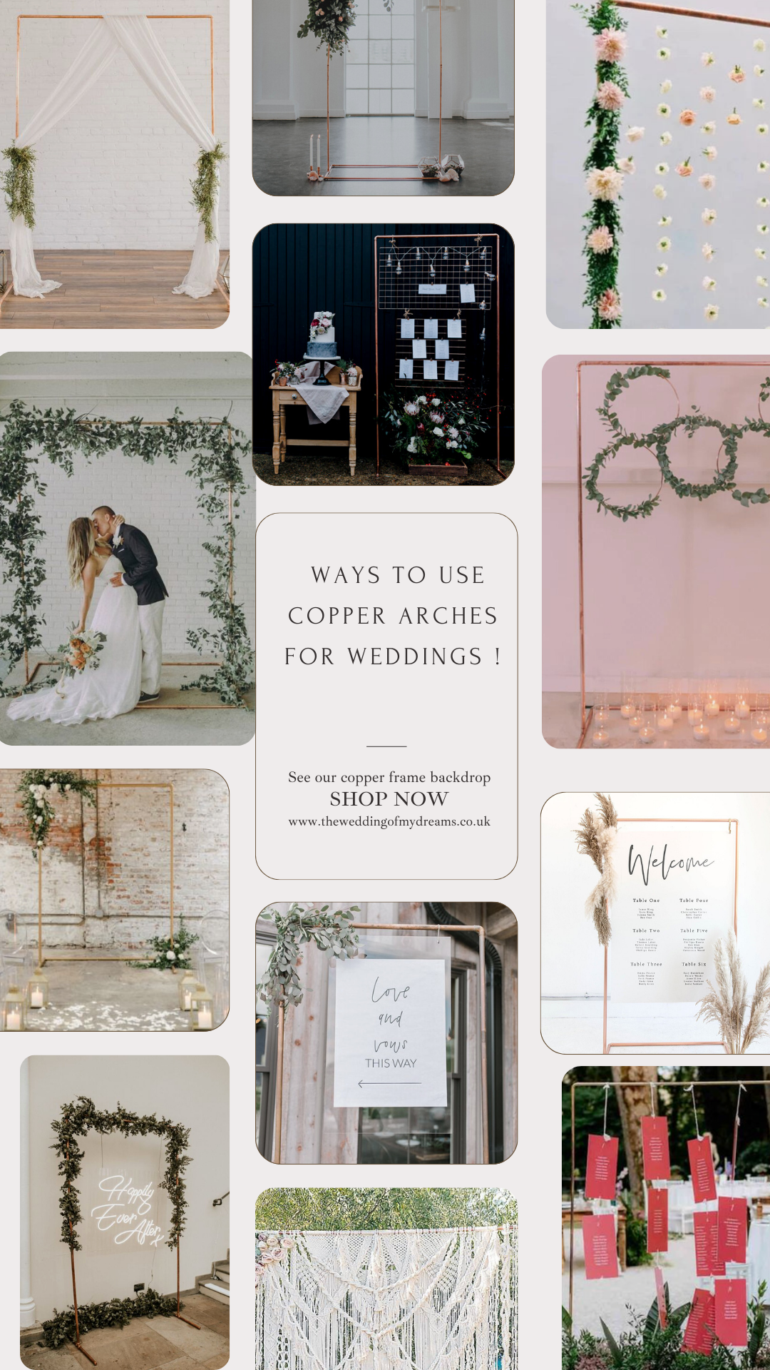 wedding backdrops copper frames