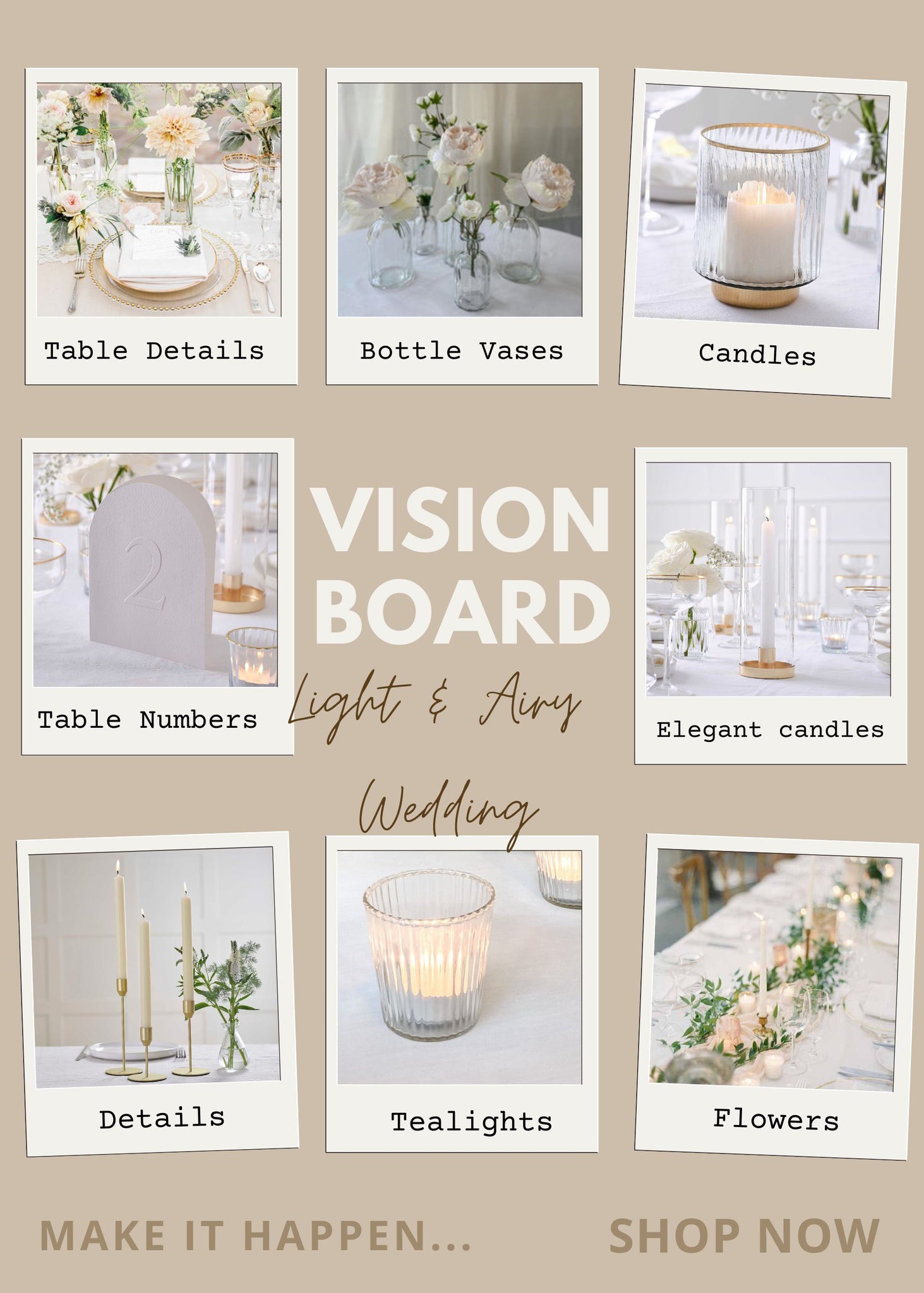 light and airy wedding vision board