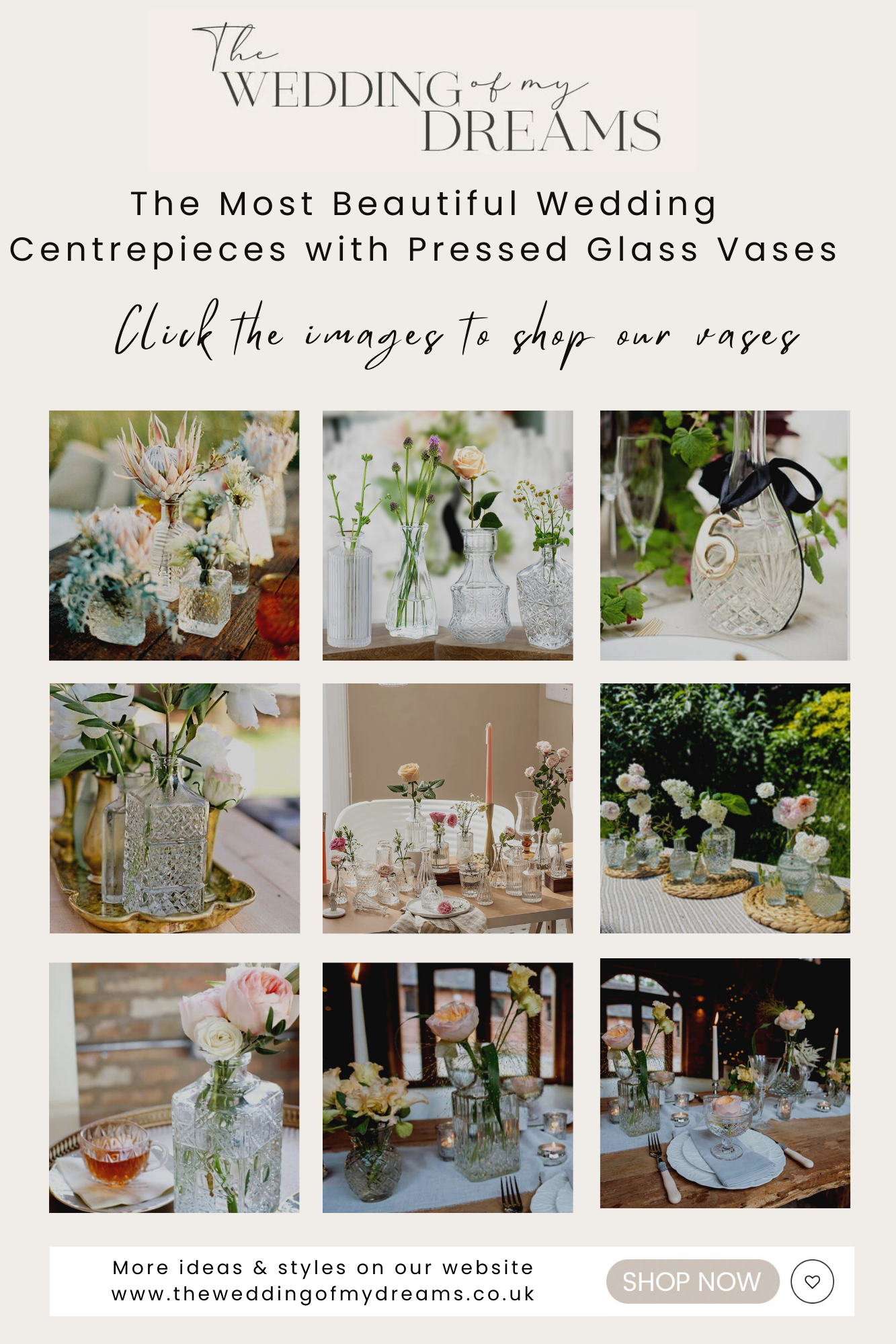 pressed glass vases wedding centrepieces