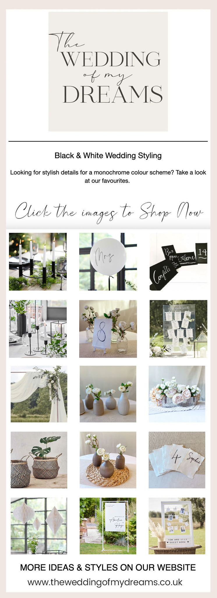 black and white monochrome wedding table decorations buy online