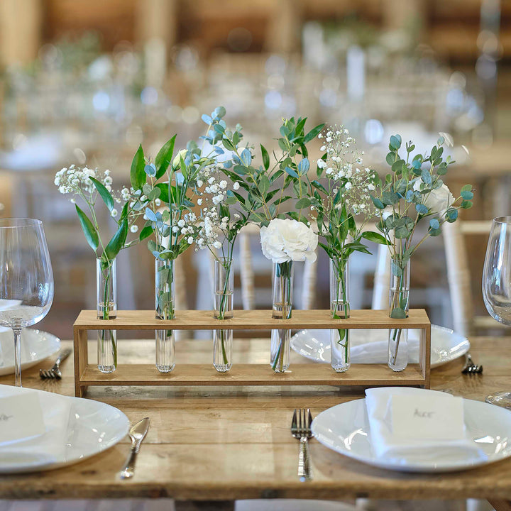 Rustic centrepieces with test tubes