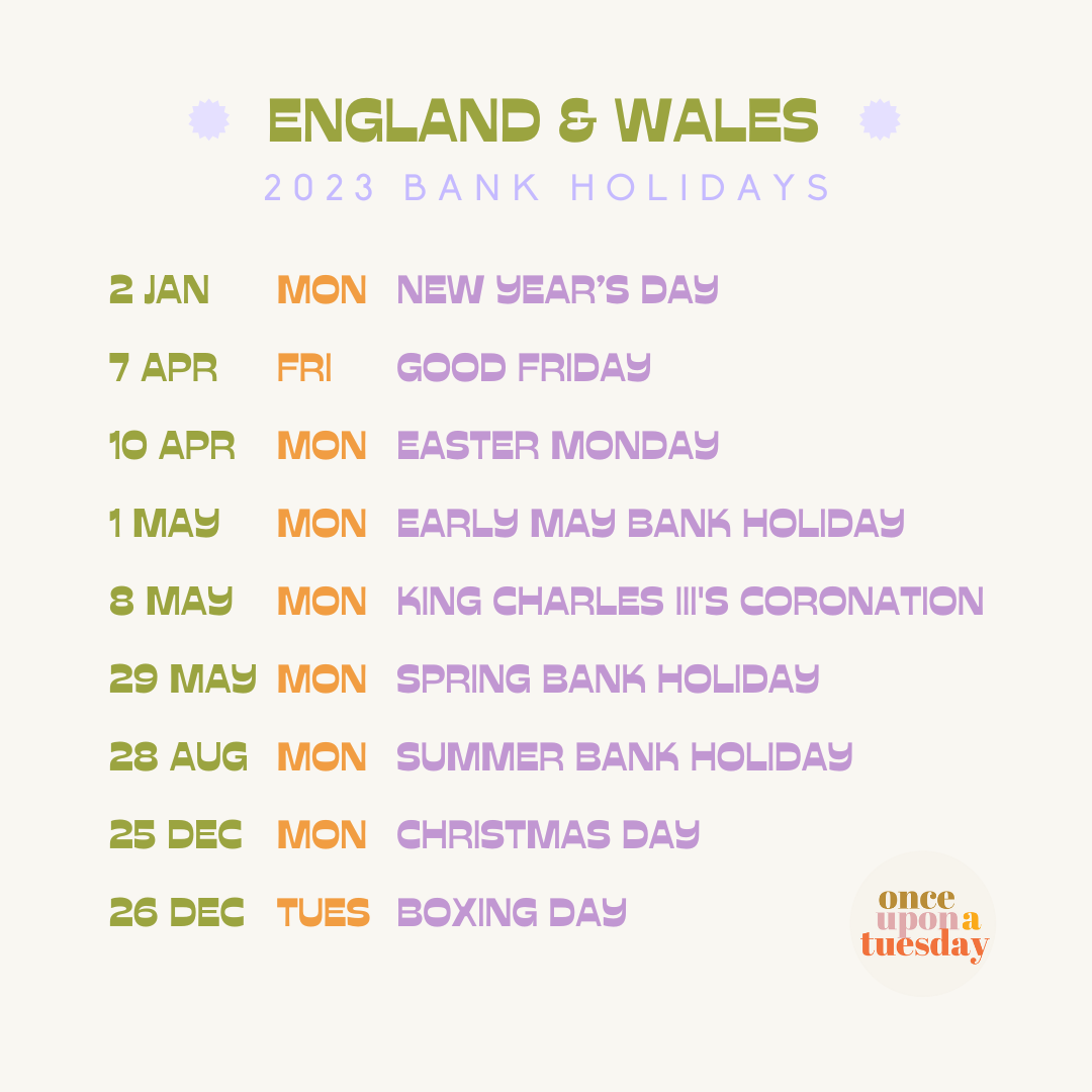 2023 Bank Holidays overview in England and wales