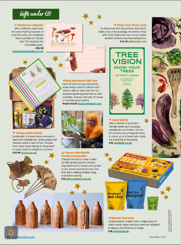 BBC Gardeners World Magazine. Featuring 2024 Mushroom Calendar by Once Upon a Tuesday. December 2023 Issue.