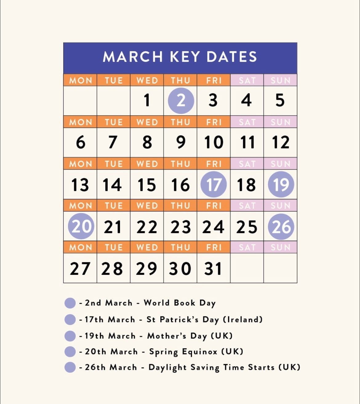 March dates for your calendar